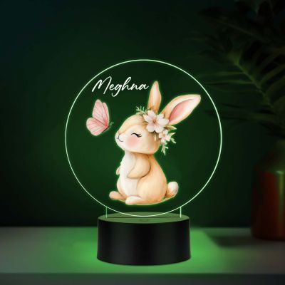 Personalized Bunny Butterfly UV Print 3D LED Night Lamp – Warm White Birthday Return Gift for Kids